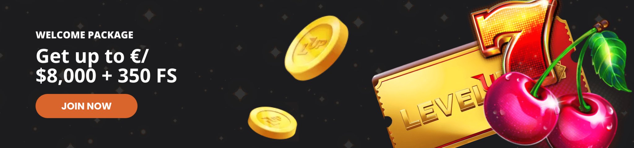 LevelUp Casino Welcome Package — Get up to A$8,000 + 350 free spins